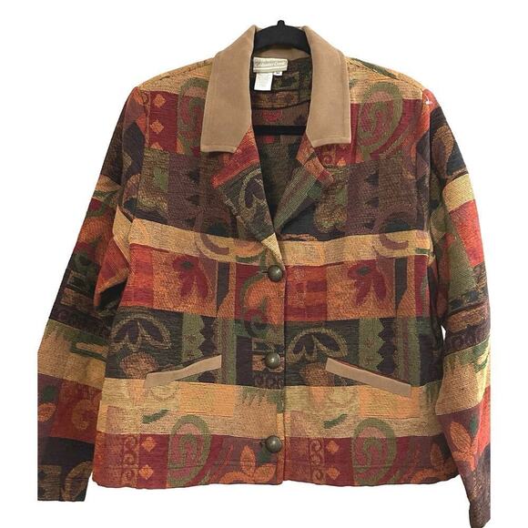 Vintage COLDWATER CREEK 90s Y2K Pattern Tapestry Western Barn Jacket Blazer - M - Picture 1 of 4